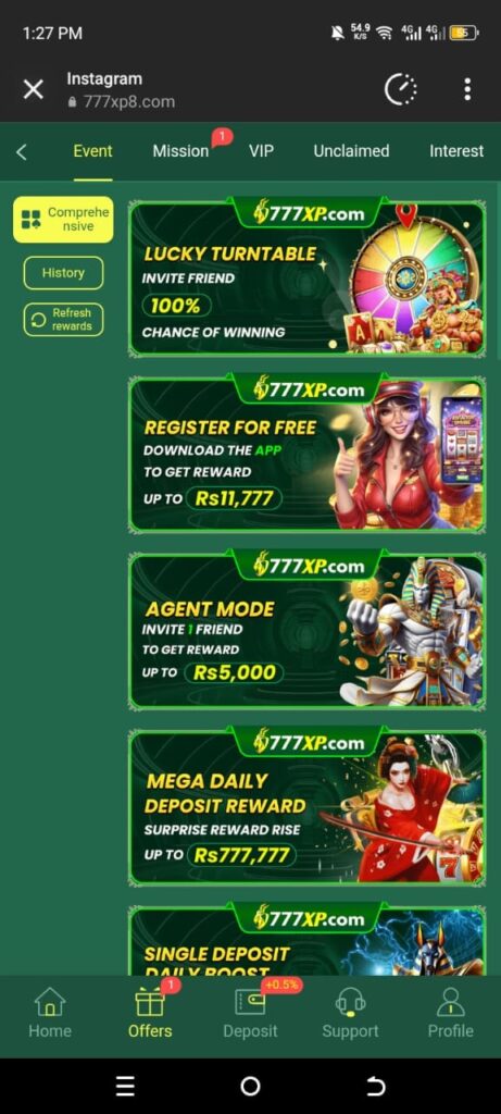 777XP Game Rewards Screenshot