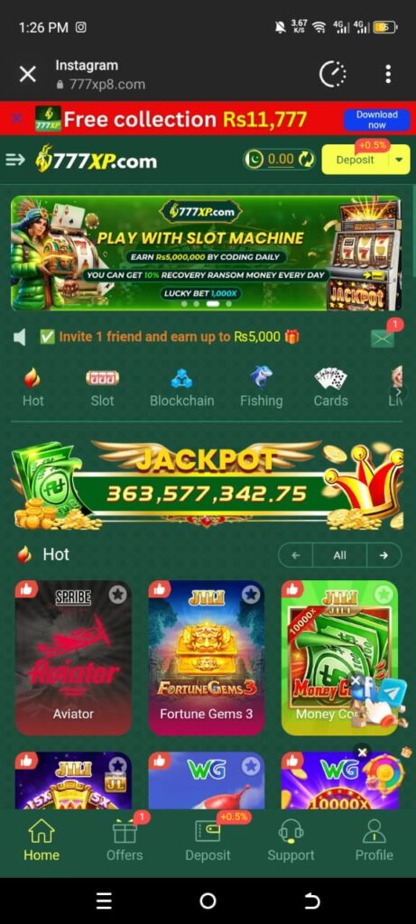 777XP Game Interface Screenshot