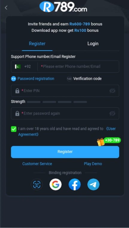 R789 Game register