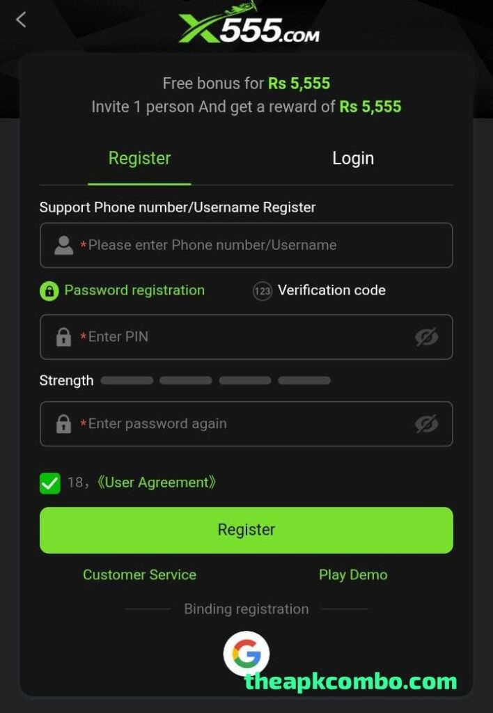 X555 game register