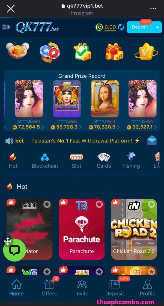 Qk777. Bet Game interface screen shot