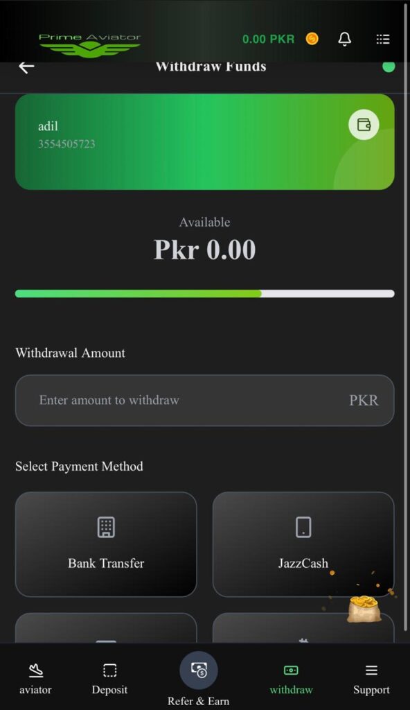 Prime Aviator withdraw