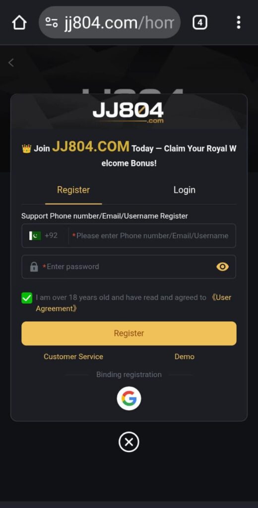 JJ804 Game Register & login
