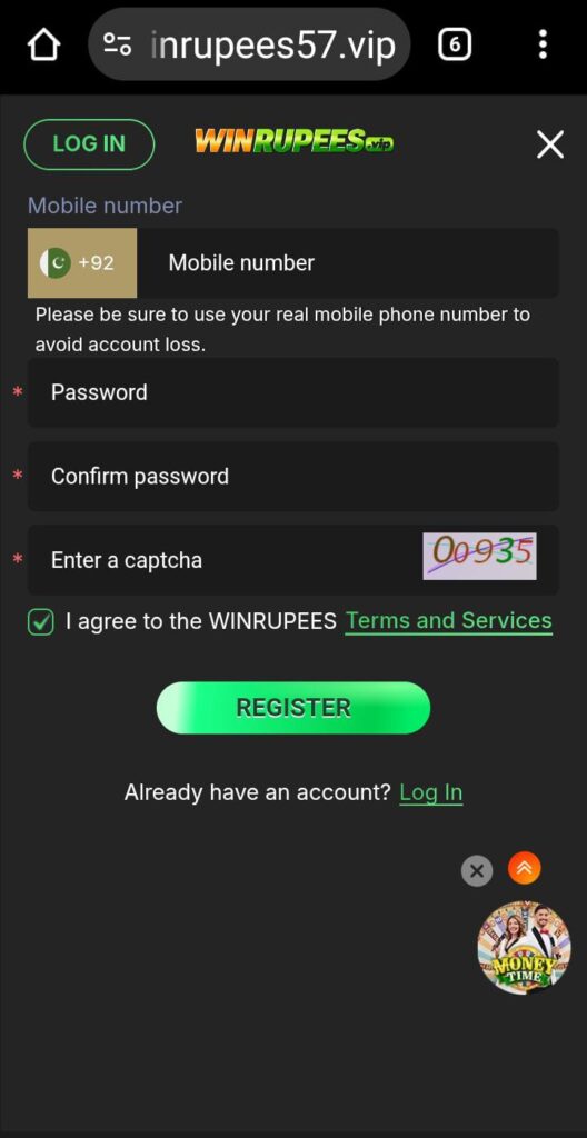 Win Rupees Game register & Login