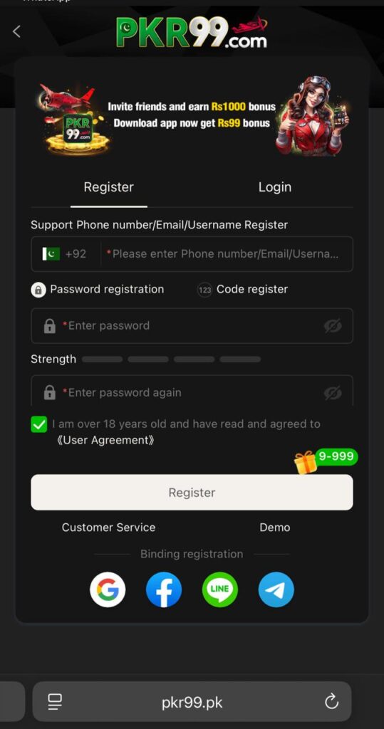 PKR99 Game register & Login