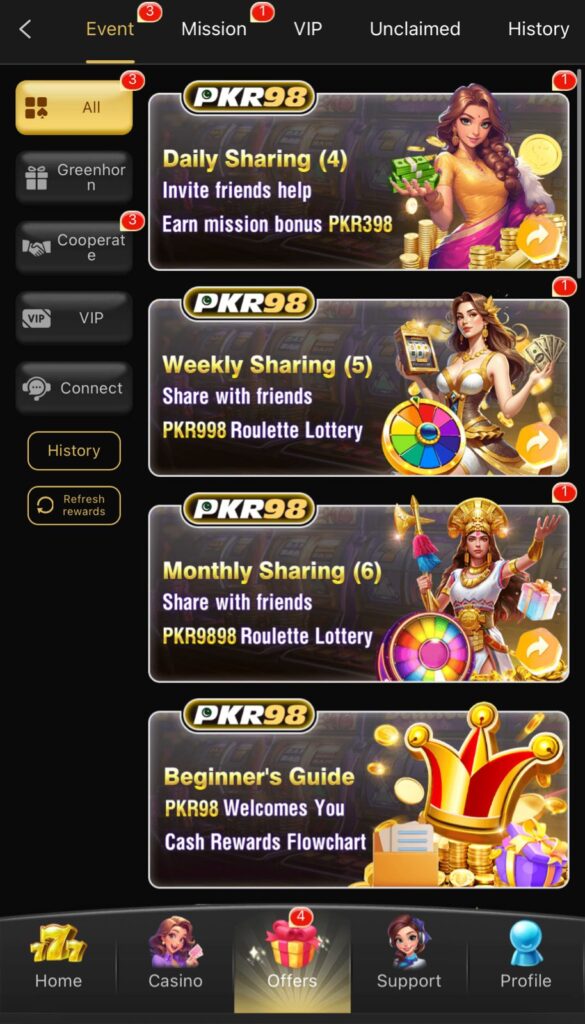 PKR98 Game bonuses & event